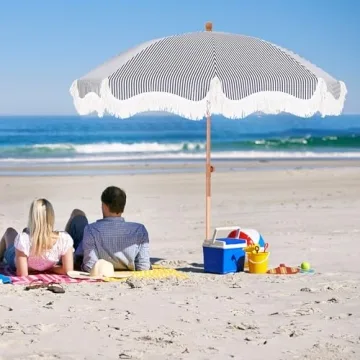 MFSTUDIO 7ft Beach Umbrella with Stylish Fringe Design