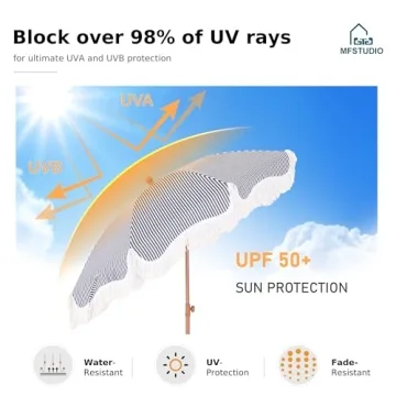 MFSTUDIO 7ft Beach Umbrella with Stylish Fringe Design
