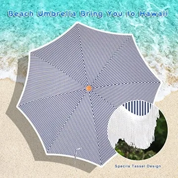 MFSTUDIO 7ft Beach Umbrella with Stylish Fringe Design