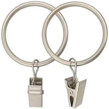 LLPJS 40 Pack Metal Curtain Rings with Clips, Curtain Clip Rings Hooks for Hanging Drapery Drapes Bows, Curtain Rod Rings 1.5 inch Interior Diameter, Matte Silver