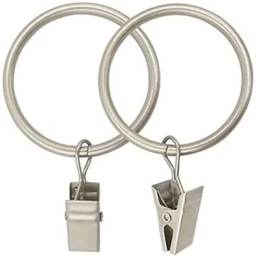 LLPJS 40 Pack Metal Curtain Rings with Clips, Curtain Clip Rings Hooks for Hanging Drapery Drapes Bows, Curtain Rod Rings 1.5 inch Interior Diameter, Matte Silver