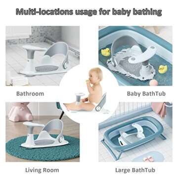 Baby Bath Seat [Original] – 3 Bath Toys + Shower Cap + Bath Brush + Thermometer + Rinse Cup – 4 ...