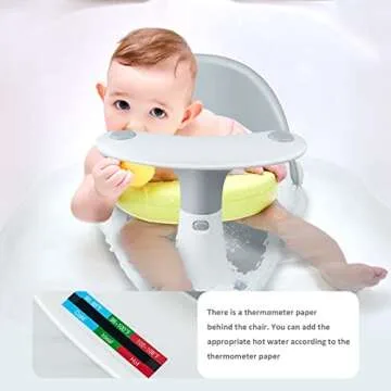 Baby Bath Seat [Original] – 3 Bath Toys + Shower Cap + Bath Brush + Thermometer + Rinse Cup – 4 Anti-Slip Suction Cups – Soft Silicone Cushion – Foldable Design – Ideal Gift for Infants 6-36 Months!