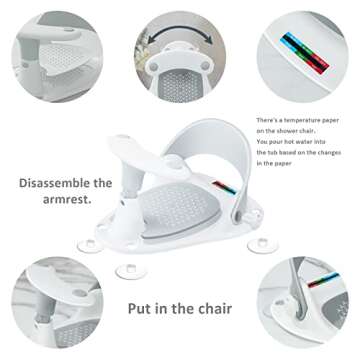 Baby Bath Seat [Original] – 3 Bath Toys + Shower Cap + Bath Brush + Thermometer + Rinse Cup – 4 Anti-Slip Suction Cups – Soft Silicone Cushion – Foldable Design – Ideal Gift for Infants 6-36 Months!