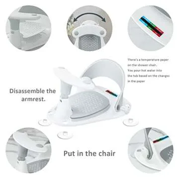 Baby Bath Seat [Original] – 3 Bath Toys + Shower Cap + Bath Brush + Thermometer + Rinse Cup – 4 Anti-Slip Suction Cups – Soft Silicone Cushion – Foldable Design – Ideal Gift for Infants 6-36 Months!
