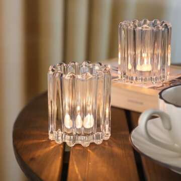 HAVITI Glass Votive Candle Holder, Clear Candle Holders Set of 6, Ribbed Tealight Candle Holder for Wedding Centerpieces Dinner Party Valentine's Day Table Decor