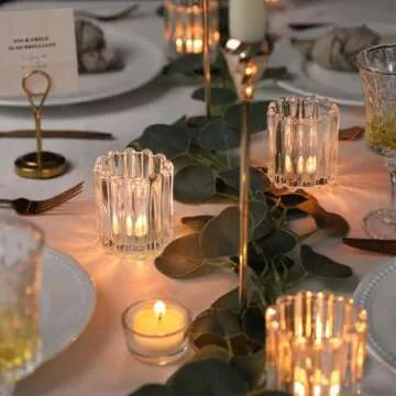 HAVITI Glass Votive Candle Holder, Clear Candle Holders Set of 6, Ribbed Tealight Candle Holder for Wedding Centerpieces Dinner Party Valentine's Day Table Decor