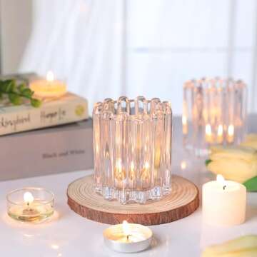 HAVITI Glass Votive Candle Holder, Clear Candle Holders Set of 6, Ribbed Tealight Candle Holder for Wedding Centerpieces Dinner Party Valentine's Day Table Decor