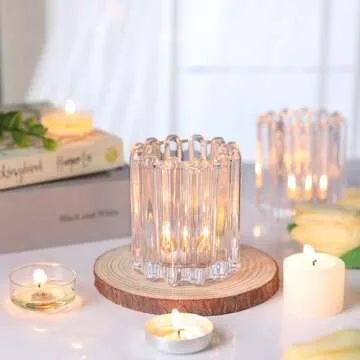 HAVITI Glass Votive Candle Holder, Clear Candle Holders Set of 6, Ribbed Tealight Candle Holder for Wedding Centerpieces Dinner Party Valentine's Day Table Decor