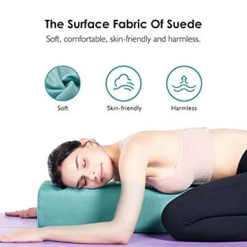 REEHUT Yoga Bolster Pillow, Comfortable Meditation Pillow of Mixed Density, Covered with Machine Washable Suede Pillowcase with Handle (Turquoise)