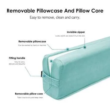 REEHUT Yoga Bolster Pillow, Comfortable Meditation Pillow of Mixed Density, Covered with Machine Washable Suede Pillowcase with Handle (Turquoise)