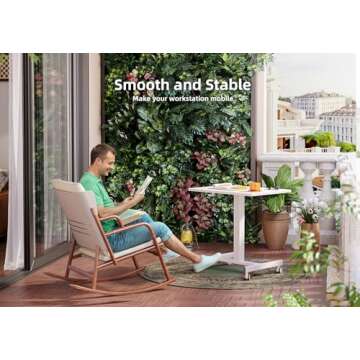 Claiks Mobile Standing Desk, Small Rolling Standing Desk, Mobile Desk Workstation with Wheels, Pneumatic Mobile Laptop Desk for Home Office with Hook, White