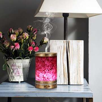 Sheoolor Essential Oil Diffuser Humidifier,120ml Bronze Himalayan Salt Lamp Diffuser with 7 Color Lights, Ultrasonic Aromatherapy Diffuser Waterless Auto-Off & Reduce Noise Design for Baby Room