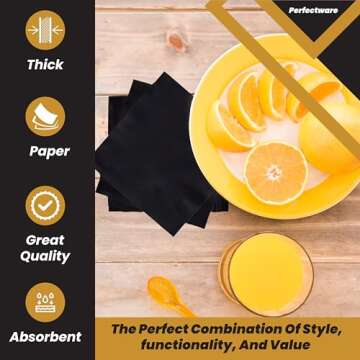 Perfectware 2ply Black Beverage Napkins. 2Ply Cocktail Black Napkins. 10 x 10 Black Beverage Napkin., Pack of 300ct