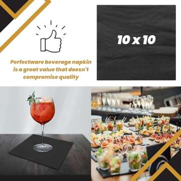 Perfectware 2ply Black Beverage Napkins. 2Ply Cocktail Black Napkins. 10 x 10 Black Beverage Napkin., Pack of 300ct