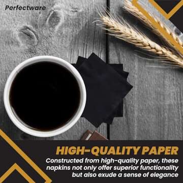 Perfectware 2ply Black Beverage Napkins. 2Ply Cocktail Black Napkins. 10 x 10 Black Beverage Napkin., Pack of 300ct