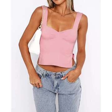 ForeFair Women Sleeveless Backless Crop Tank Top Summer Going Out Outfits Cute Pleated Sweetheart Ne...