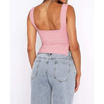 ForeFair Women Sleeveless Backless Crop Tank Top Summer Going Out Outfits Cute Pleated Sweetheart Neck Strappy Y2K Slits Tops (Pink,S)