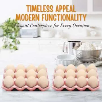 Flexzion 12 Cups Ceramic Egg Holder - Whole Dozen Porcelain Egg Tray Container Keeper Storage Organizer Decorative Serving Stand Serveware for Refrigerator Fridge Countertop Display 2 Pack (Pink)