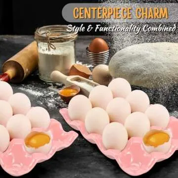 Flexzion 12 Cups Ceramic Egg Holder - Whole Dozen Porcelain Egg Tray Container Keeper Storage Organizer Decorative Serving Stand Serveware for Refrigerator Fridge Countertop Display 2 Pack (Pink)