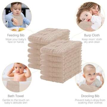 Lovely Care 12 Pack Muslin Burp Cloths 100% Cotton Muslin Cloths Large 20''x10'' Extra Soft and Absorbent Baby Burping Cloth - Brown