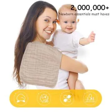 Lovely Care 12 Pack Muslin Burp Cloths 100% Cotton Muslin Cloths Large 20''x10'' Extra Soft and Absorbent Baby Burping Cloth - Brown