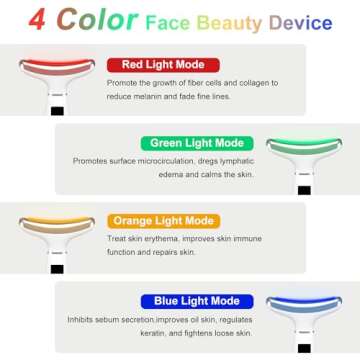 Red-Light-Therapy-for-Face and Neck, Anti-Aging Facial and Neck Massager, Soothing and Relaxing Face Massager Device with 4 Color LED Therapy, Vibration and Thermal Functions for Skin Care (White)
