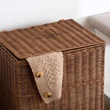 Joseph Rectangular Woven Laundry Hamper with Lid - Durable Resin Wicker Storage Basket for Clothes (...