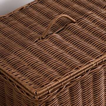 Joseph Rectangular Woven Laundry Hamper with Lid - Durable Resin Wicker Storage Basket for Clothes (Espresso Brown, 17.3x13.8x23.6 in)
