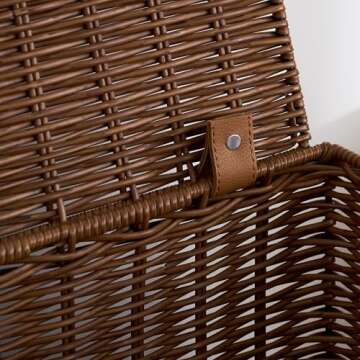 Joseph Rectangular Woven Laundry Hamper with Lid - Durable Resin Wicker Storage Basket for Clothes (Espresso Brown, 17.3x13.8x23.6 in)