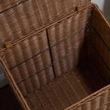 Joseph Rectangular Woven Laundry Hamper with Lid - Durable Resin Wicker Storage Basket for Clothes (Espresso Brown, 17.3x13.8x23.6 in)