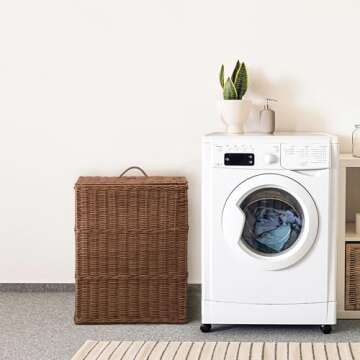 Joseph Rectangular Woven Laundry Hamper with Lid - Durable Resin Wicker Storage Basket for Clothes (Espresso Brown, 17.3x13.8x23.6 in)