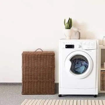 Joseph Rectangular Woven Laundry Hamper with Lid - Durable Resin Wicker Storage Basket for Clothes (Espresso Brown, 17.3x13.8x23.6 in)