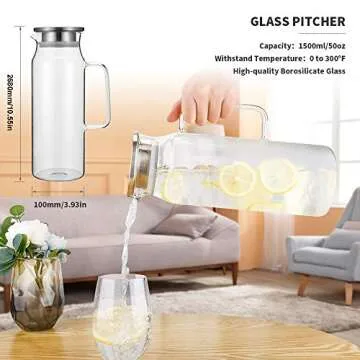 BOTTLE BOTTLE 50 oz Glass Pitcher Heat Resistant for Drinks
