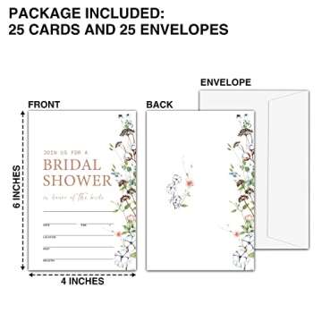 Wildflowers Bridal Shower Invitations - 25 Premium Floral Invitations with Envelopes