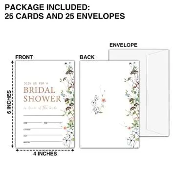 Wildflowers Bridal Shower Invitations - 25 Premium Floral Invitations with Envelopes