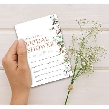 Wildflowers Bridal Shower Invitations with Envelopes 25 Pcs
