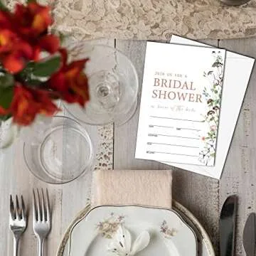 Wildflowers Bridal Shower Invitations with Envelopes 25 Pcs