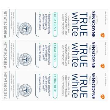 Sensodyne True White Sensitive Teeth Whitening Toothpaste for Stained Teeth, Cavity Prevention and Sensitive Teeth Treatment, Extra Fresh - 3 Ounces (Pack of 3)