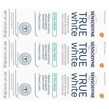 Sensodyne True White Sensitive Teeth Whitening Toothpaste for Stained Teeth, Cavity Prevention and Sensitive Teeth Treatment, Extra Fresh - 3 Ounces (Pack of 3)