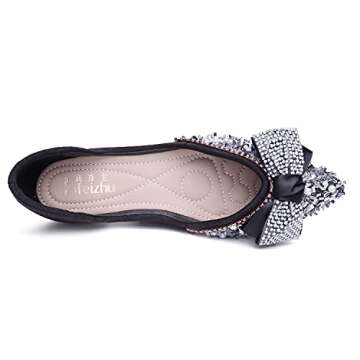 QXCGDYXT Flats Shoes Women Rhinestone Wedding Flats Comfort Pointed Toe Ballet Flat Shoe Low Heel Dr...