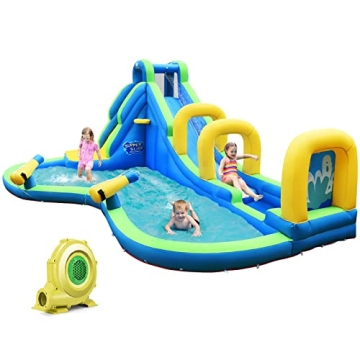 BOUNTECH Inflatable Water Slide, 16x12FT Mega Waterslide Park for Backyard w/Adventure Long Slide, B...