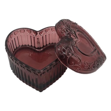 WHSLILR Glass Jewelry Box Heart Shape Cute Box for Storage Ring Earring Trinket Vintage Jewelry Orga...
