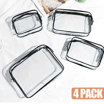 EVDIAGD TSA-Approved Clear Cosmetic Bag, 4 Pcs Waterproof Clear Plastic Cosmetic Makeup Bags, Transparent Packing Organizer Storage Bags.Christmas Gift for Mother,Wife,Grilfriends(Black).