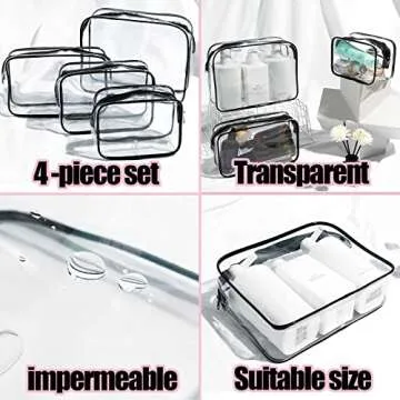 EVDIAGD TSA-Approved Clear Cosmetic Bag, 4 Pcs Waterproof Clear Plastic Cosmetic Makeup Bags, Transparent Packing Organizer Storage Bags.Christmas Gift for Mother,Wife,Grilfriends(Black).