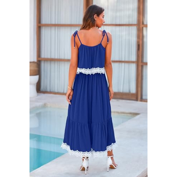 NALANISA Women's Summer Sleeveless Boho Dresses 2024 Tie Spaghetti Strap A Line Flowy Ruffle Tiered Long Maxi Sun Dress Beach Vacation Outfits(Blue,Medium)