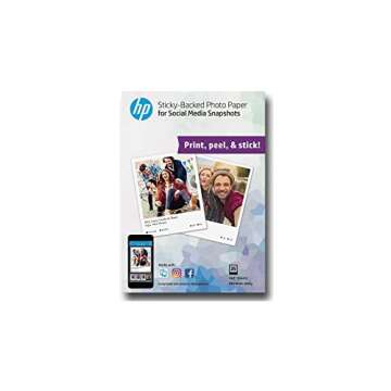 HP Photo Paper, Sticky Back Social Media Snapshots, (4x5 inch), 25 sheets, Model:1BG59A