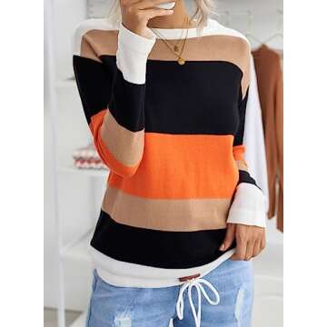 Dokotoo Women Sweater Round Neck Striped Cute Winter Pullover Sweaters Fall Outfits for Women 2024 W...