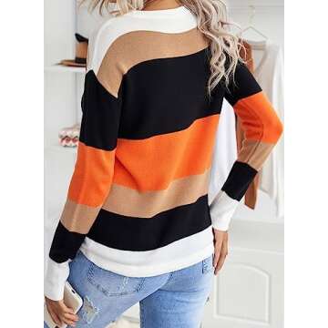 Dokotoo Women Sweater Round Neck Striped Cute Winter Pullover Sweaters Fall Outfits for Women 2024 Womens Fashion Orange X Large