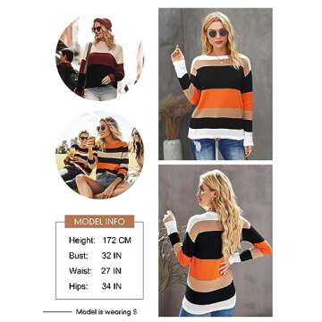Dokotoo Women Sweater Round Neck Striped Cute Winter Pullover Sweaters Fall Outfits for Women 2024 Womens Fashion Orange X Large